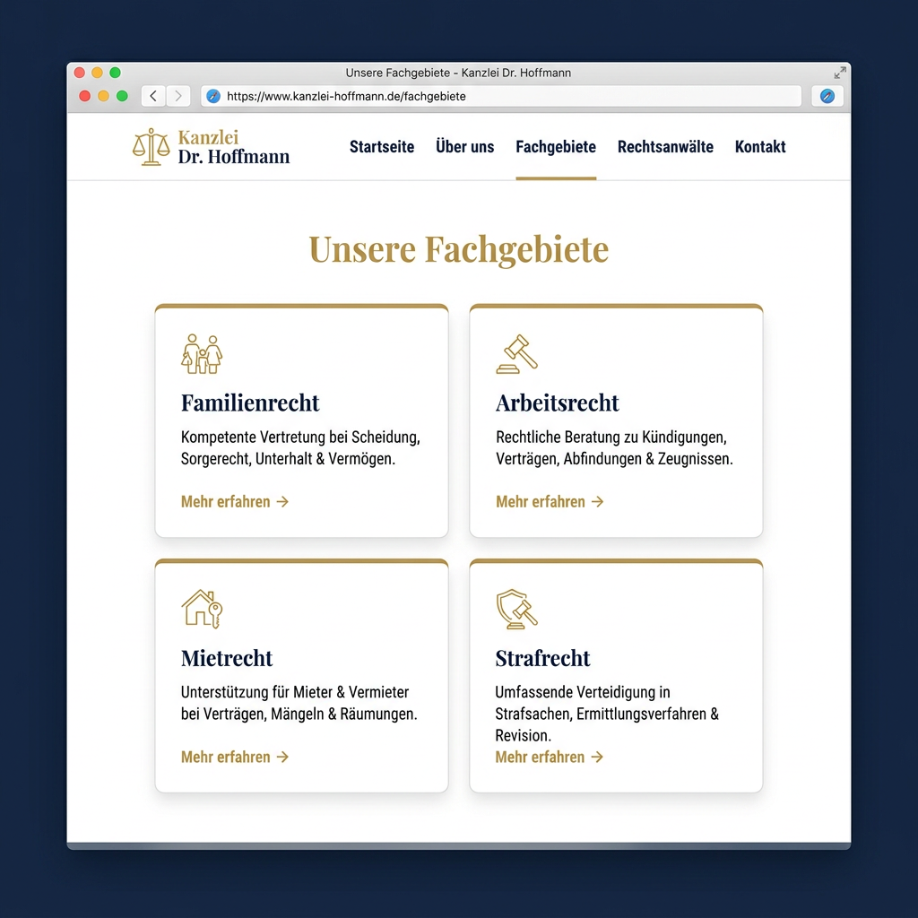 Stroe Studio Webdesign – JurisTrust Kanzlei Fachgebiete – Unterseite von Stroe Media