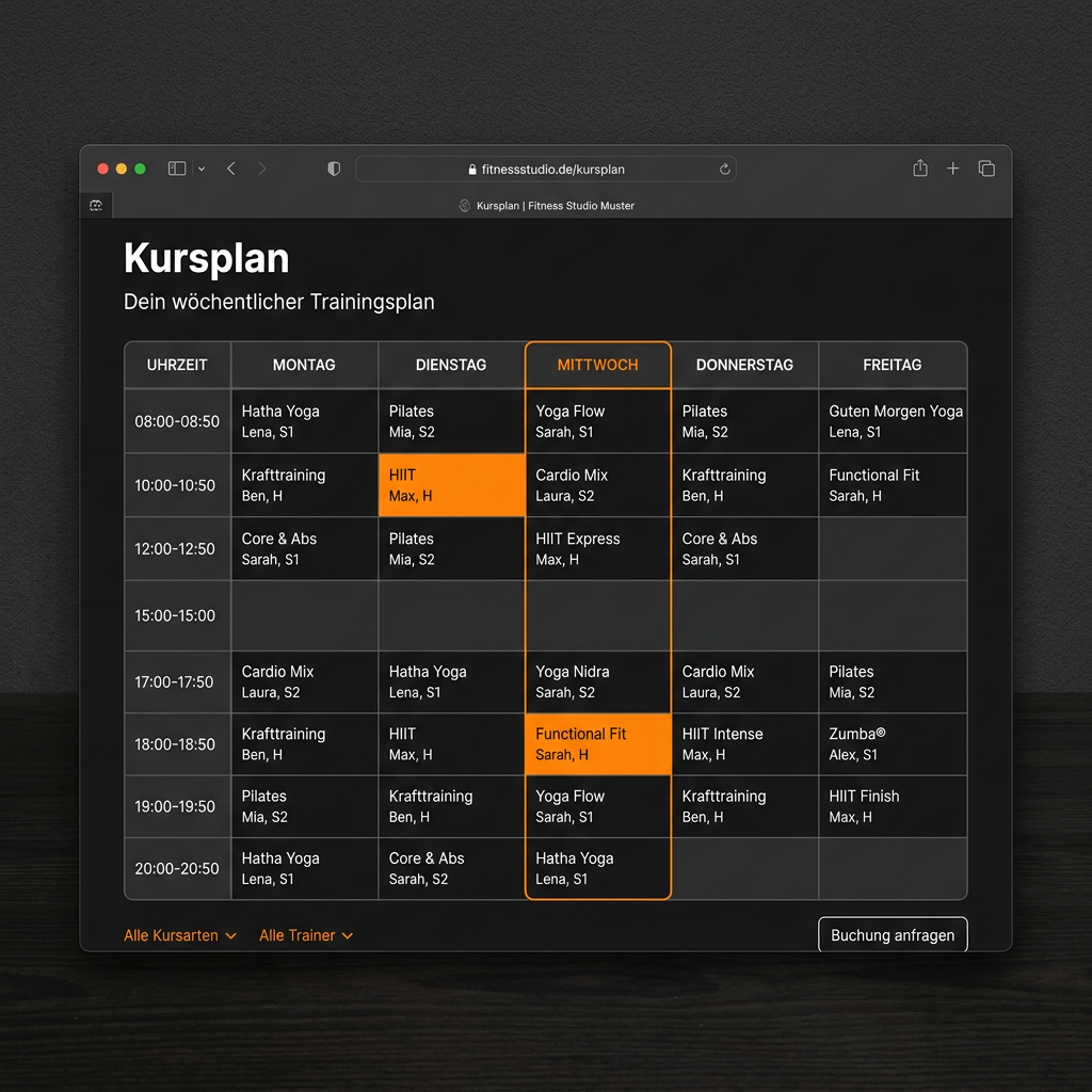 Stroe Studio Webdesign – PowerFit Studio Kursplan – Unterseite von Stroe Media