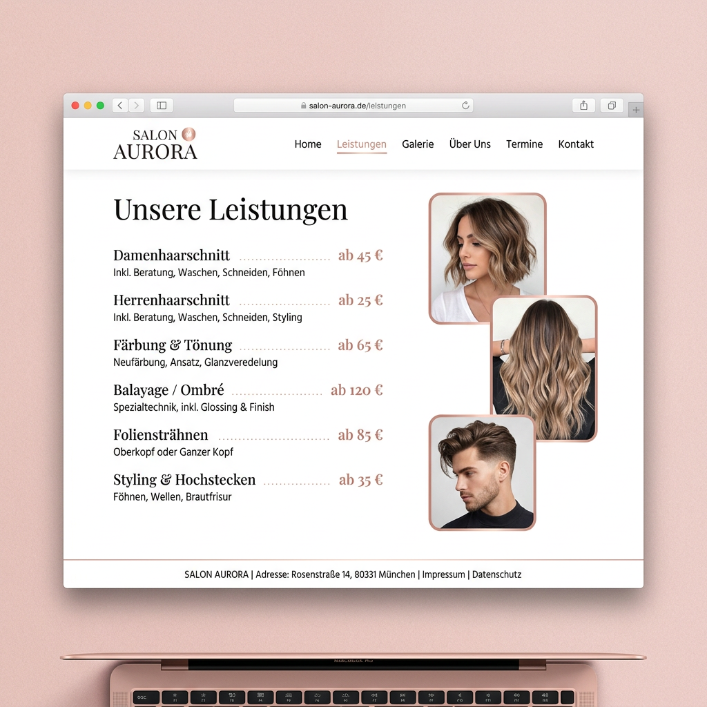 Stroe Studio Webdesign – Salon Elegance Leistungen – Unterseite von Stroe Media