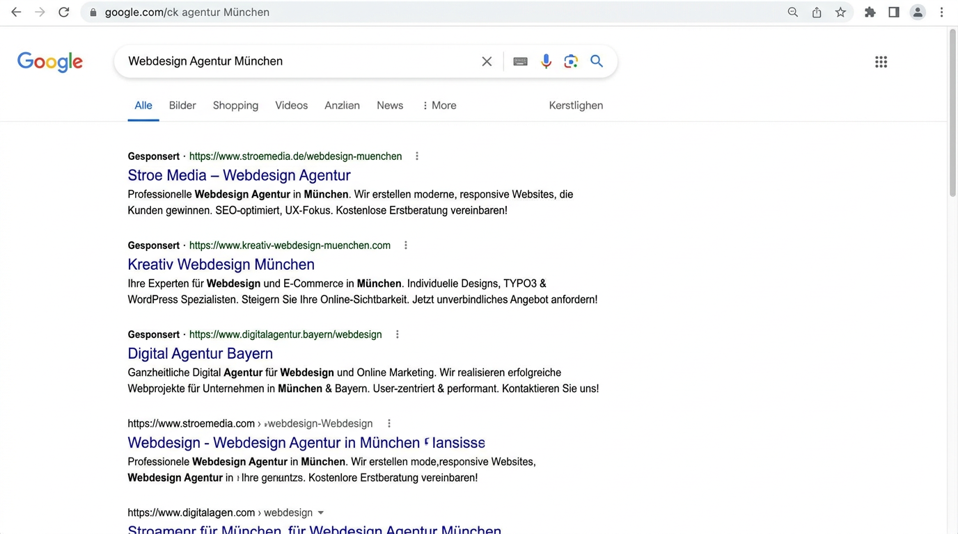 Gesponserte Suchergebnisse bei Google mit Websitenanzeigen